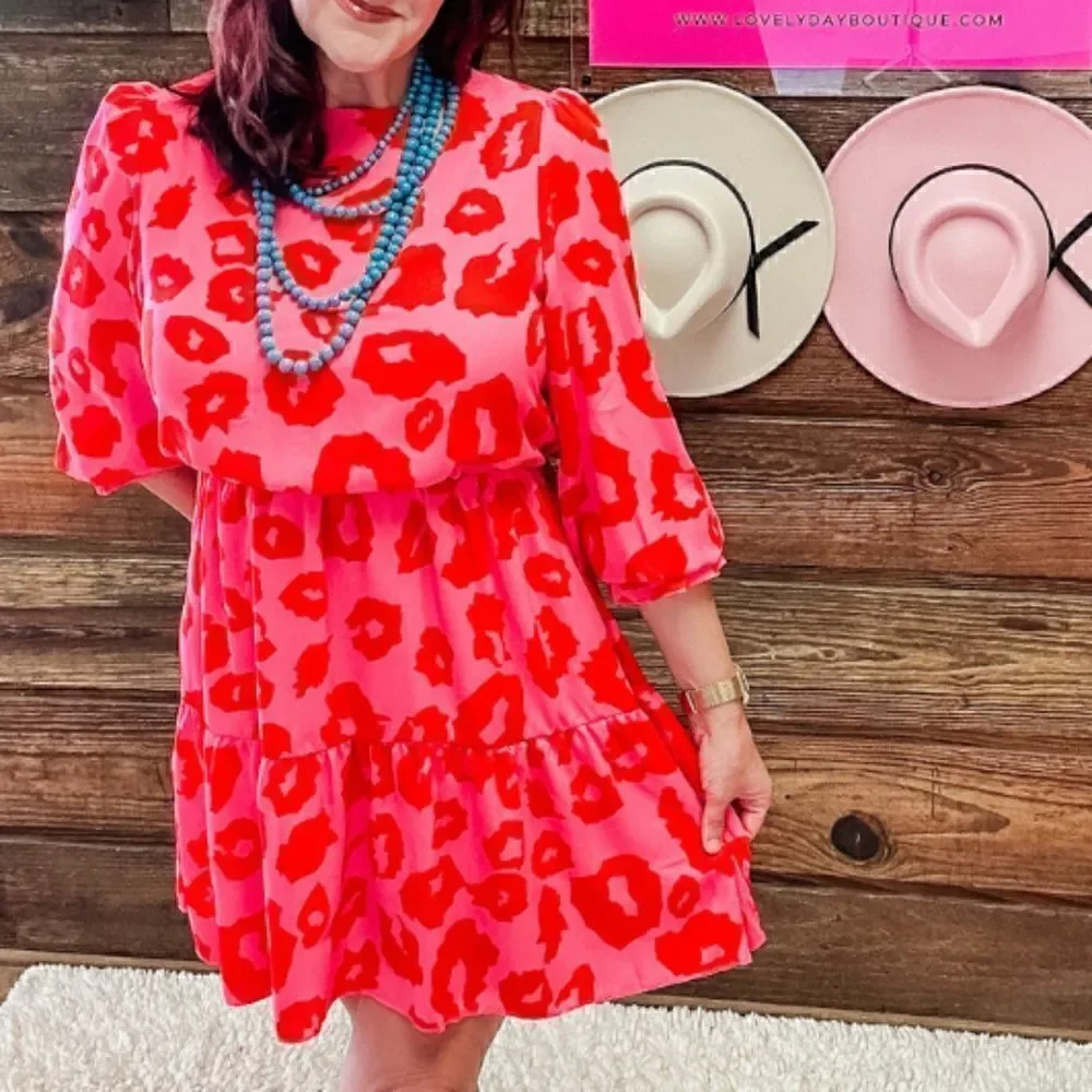 Rose Leopard Print Flounce Mini Dress